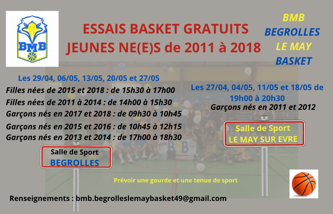 ESSAIS GRATUITS BASKET JEUNES NES DE 2011 à 2018